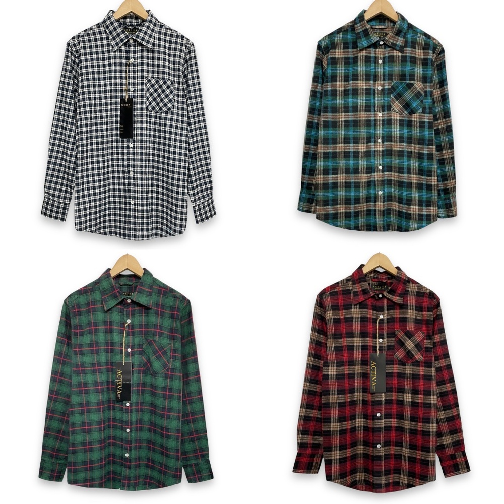 Activa Men’s Bundle Of 4 Plaid Cotton Blend Flannel Button Front Shirts Size M